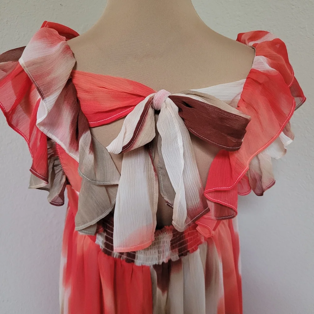 Banana Republic Factory Chiffon Watercolor Ruffle Dress With Tie Back NWT - Picture 8 of 10